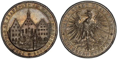 ドイツ領アムセントフランクフルトマイン。 1863年 AR ターラー PCGS MS64 Dav-654; J-52-