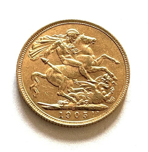 1905 年英国ゴールドフルソブリン (.2354 オンス)-エドワード-XF/AU-