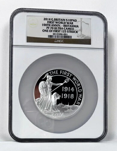 2014年 イギリス 10ポンド銀貨 第一次世界大戦 ブリタニア NGC PF70 5オンス .999