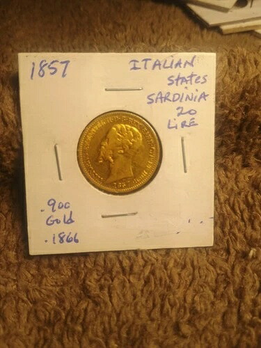 1857年 イタリア領サルデーニャ 20 リラ 非常にきれい、未使用ではないがかなり良好。