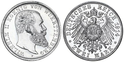 ヴュルテンベルク 2 マーク 1914 F 材料サンプル 亜鉛 VZ-ST 118522｜WORLD RESOURCE【QUEEN店】