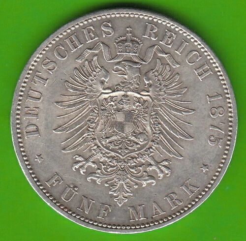コインシルバーマークハンブルク5マルク1875魅力的なVZ非常に良い品質nswleipzig