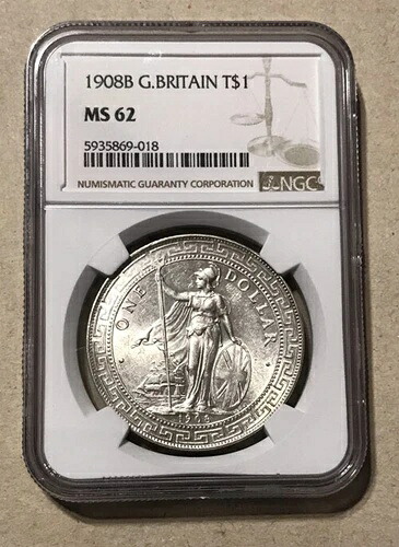 イギリス - 1908-B 大型銀貿易ドル (NGC MS 62) - 非常に素晴らしいコイン!|WORLD RESOURCE【QUEEN店】