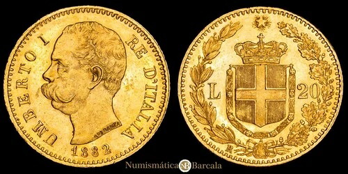 イタリア - ウンベルト 1 世 20 リラ (6,45 グラムモス) 1882 ローマ・R KM-21 UNC-|WORLD RESOURCE【QUEEN店】