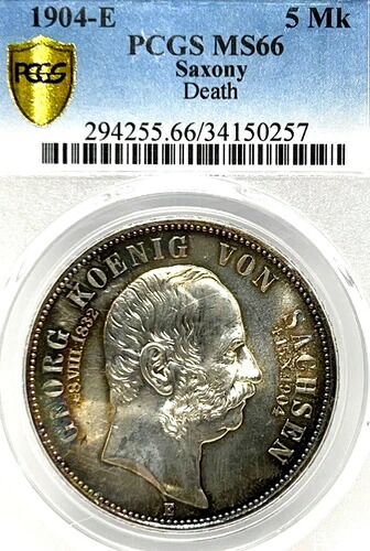 ドイツ ザクセン州 1904 5マルク硬貨 ターラー ターラー PCGS MS66 STG UNC DEATH BU TOP|WORLD RESOURCE【QUEEN店】