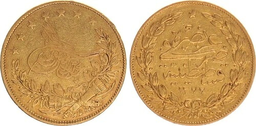 トルコ 100ピアストル/クルシュ 1910年頃 ムハンマド5世（1909-1918）、金貨 SS 131958｜WORLD RESOURCE【QUEEN店】
