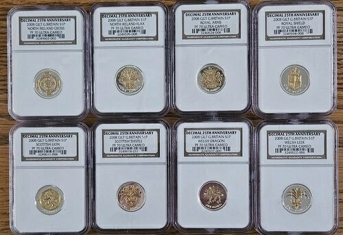2008年 英国 14コイン シルバーギルト ?1 25周年記念プルーフセット オールNGC PF70-