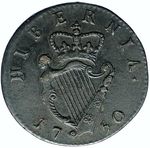 1750年 アイルランド 英国 ジョージ2世 アンティーク 竪琴 ヴィンテージ 1/2ペニーコイン i99752