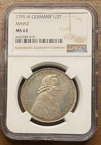 1795年 マインツ ドイツ 1/2ターラー ターラー NGC MS62 UNC