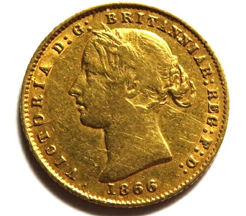 オーストラリア。1866年シドニー造幣局発行のハーフソブリン金貨。aVF - 微光沢|WORLD RESOURCE【QUEEN店】