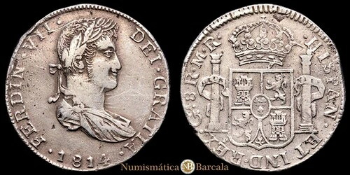 フェルナンド 7 世 8 レアレス(27,02 グラム)1814 グアダラハラ MR VI-1009; AC-1206。 VF-