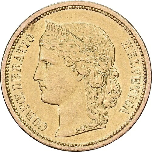 [#639330] スイス、20フラン、1883年、ベルン、金、AU(50-53)、KM:31.1