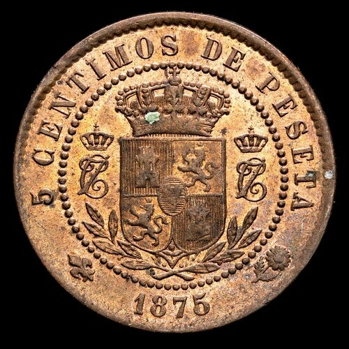 カルロス7世 プレンテンディエンテ5 センティモス・デ・ペセタ(g)1875(AC.2)MS 64 RB-