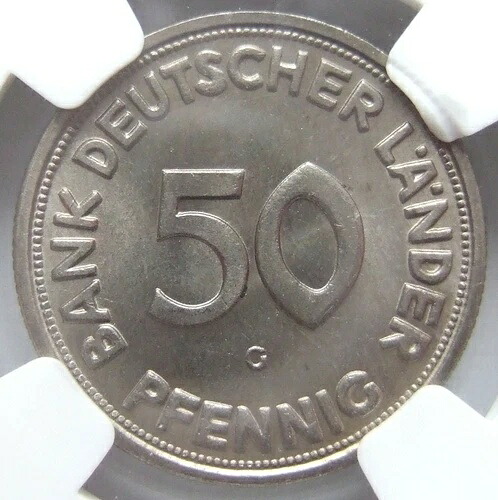1950年ドイツ銀行発行コイン 50 ペニッヒ 未流通 NGC MS65