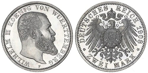 ヴュルテンベルク2マーク1908年Fヴィルヘルム2世。 PP-