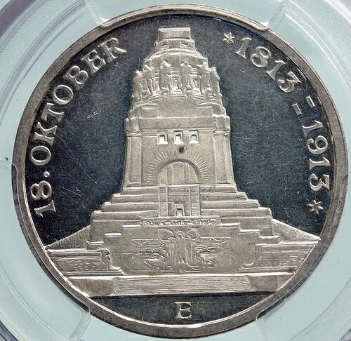1913年 ドイツ諸州 ザクセン ナポレオン記念碑 プルーフ 銀貨 3マルク PCGS i87736