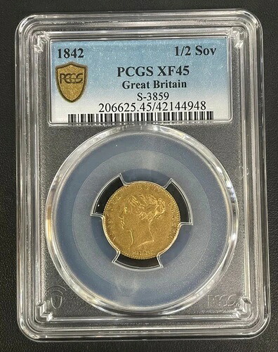 1842年 ヴィクトリア1/2ソブリン金貨 イギリス PCGS XF-45 ヴィクトリア女王