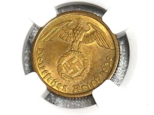 NGC MS-64 ナチス スワスティカ 1939-D 10 ライヒス ペニッヒ コイン - ドイツ 第三帝国造幣局!!｜WORLD RESOURCE【QUEEN店】 245,850円