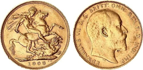 イギリス 1 ソブリンゴールド 1908 エデュアルド 7 世。 XF133718-｜WORLD RESOURCE【QUEEN店】