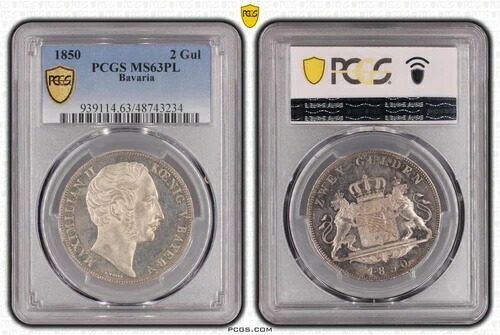 コインバイエルン ダブルガルデン 1850 PCGS MS63PL プルーフライク PPトップ POP 1/0 nswleipzig-