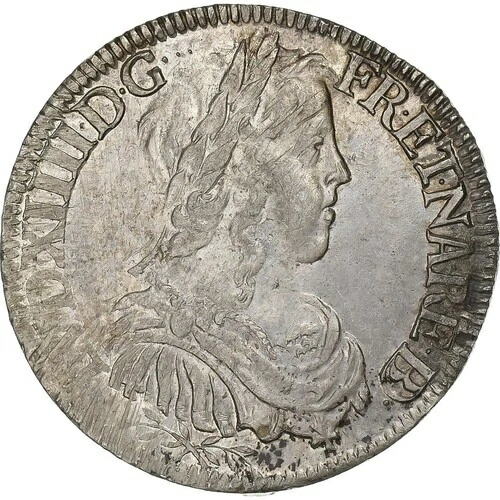 [#637916] フランス、ルイ 14 世、1/2 Ecu de B?arn ? la m?che longue、1651 年、ポー、プラ