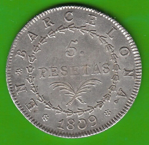 バルセロナ 5ペセタ 1809年 非常に希少 NSWライプツィヒ