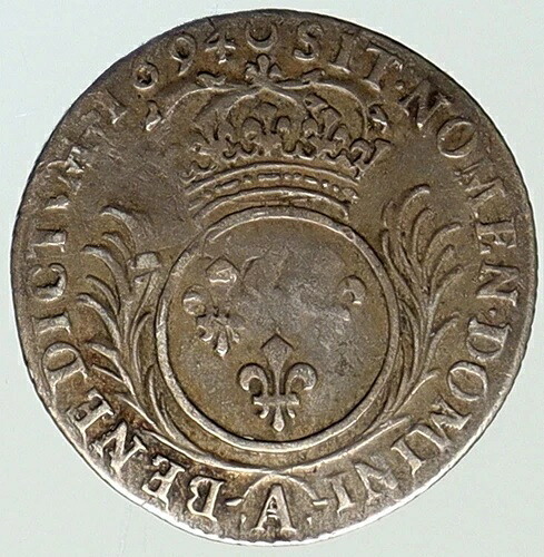 1694年 フランス国王 ルイ14世 フルール・ド・リス オールドシルバー フランス 1/12 Ecu コイン i112086