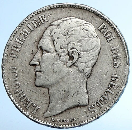 1851年 ベルギー国王レオポルド1世 ヴィンテージ アンティーク シルバー 5フラン ベルギーコイン i110028