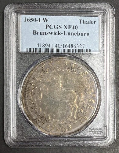 1650 LW ブラウンシュヴァイク リューネブルク カレンベルク ターラー PCGS XF 40