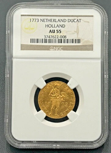 1773年オランダ・ダカット、KM 12 NGC AU 55、252年前の金貨