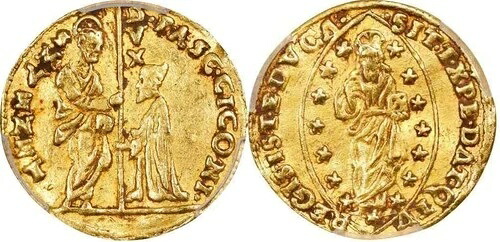1585-1595 金貨 ヴェネチア イタリア Zecchino または Ducat Pasquale Cicogna Fr 1270 XF45 230,670円