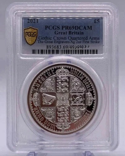 2021 ゴシッククラウン 英国 PCGS PR69 F/S 大彫刻家 シルバーコイン 2オンス-