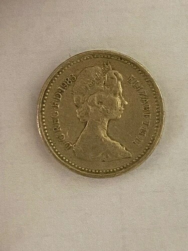 1983年1ポンド硬貨、縁が逆さまのエラー、エリザベス2世女王、希少
