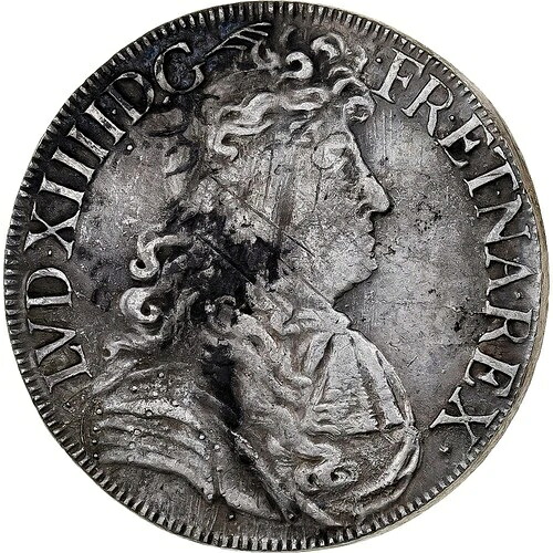 [#485964] フランス、ルイ 14 世、エキュ・ア・ラ・クラバテ、1683 年、バイヨンヌ、シルバー、VF｜WORLD RESOURCE【QUEEN店】
