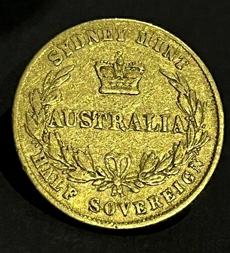 1859年オーストラリア金貨ハーフソブリン金貨シドニー造幣局ビクトリア女王ヤングヘッド 230,670円