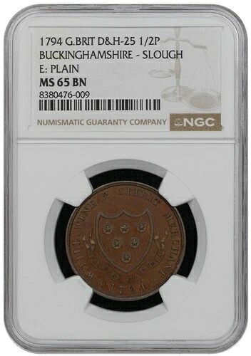 1794年 イギリス D&H-25 バッキンガムシャー - スラウ ミュール 1/2P NGC MS 65 BN