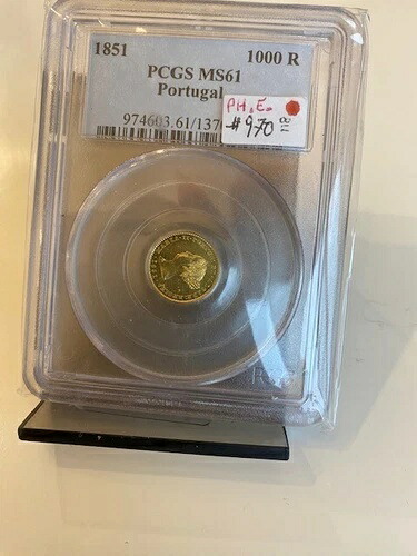 ポルトガル金貨：1000レイス、1851年、グレードPCGS-61、推定価格：1100ドル