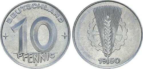 10 Pfennig GDR 1950 E エキスパート付き Erich Paproth-素晴らしい未流通-