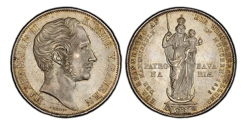 ドイツのサンクトバイエルン州。マクシミリアン2世。 1855 AR 2 グルデン。 PCGS MS64。 DAV.-604|WORLD RESOURCE【QUEEN店】