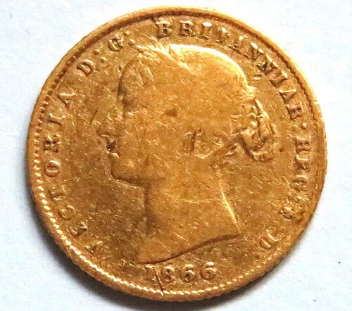オーストラリア。1866年シドニー造幣局発行のハーフソブリン金貨。美品