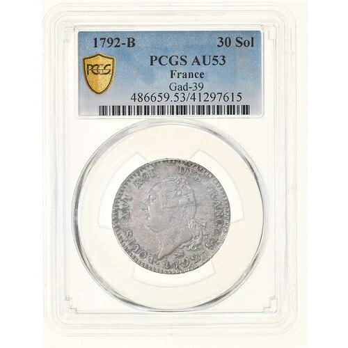 [#908306] コイン、フランス、30ソル・フランソワ、30ソル、1792年、ルーアン、PCGS、AU53、AU(5｜WORLD RESOURCE【QUEEN店】