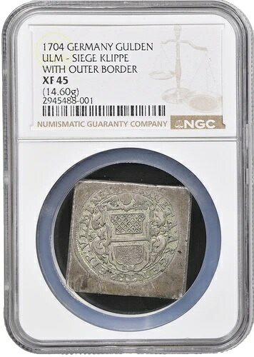 1704年 ドイツ諸邦 ULM グルデン（1/4ターラー銀貨）攻城貨 NGC XF-45