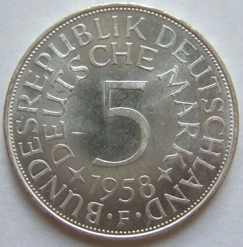 コイン ドイツマルク5 銀貨 イーグル 1958年 F IN 未流通