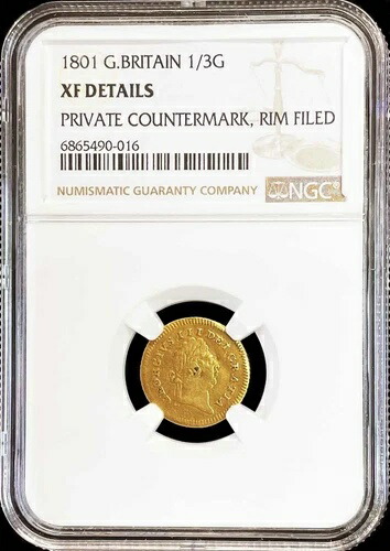 1801年 金貨 イギリス カウンターマーク 1/3ギニー 国王ジョージ3世 硬貨 NGC XF*