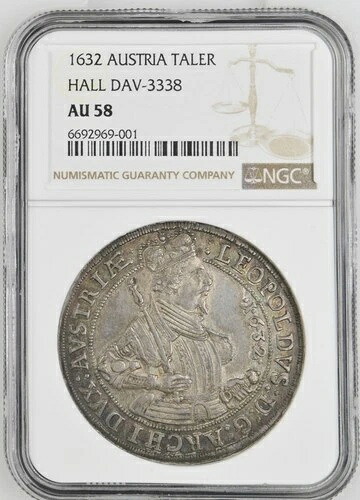1632年 オーストリアホール シーラー シルバー NGC AU58 非常によく打たれた美しさ HD VID付き-