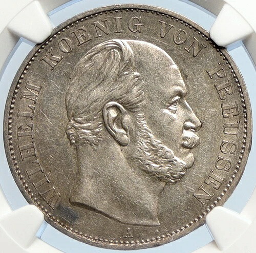 1871年 ドイツ諸州 プロイセン ヴィルヘルム1世 フランス敗北 ターレル銀貨 NGC i105891