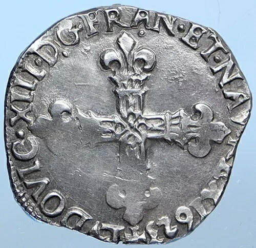 1623年 フランス国王 ルイ13世 フルール・ド・リス オールドシルバー フランス 1/4 Ecu コイン i114910 185,900円