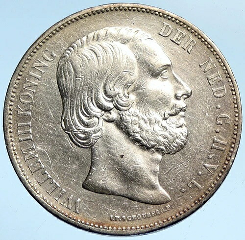 1874年 オランダ国王ウィリアム3世 王冠 アンティーク シルバー 2 1/2 グルデン コイン i99677