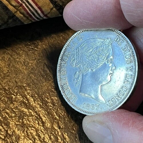 1867 年 銀 2 エスクード スペイン - 極めて高品質 - 米国では見つけるのが稀です!