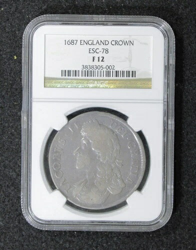 1687年 長編ジェームズ II シルバークラウン-NGC F-12 - | ESC-78 |-イギリス-
